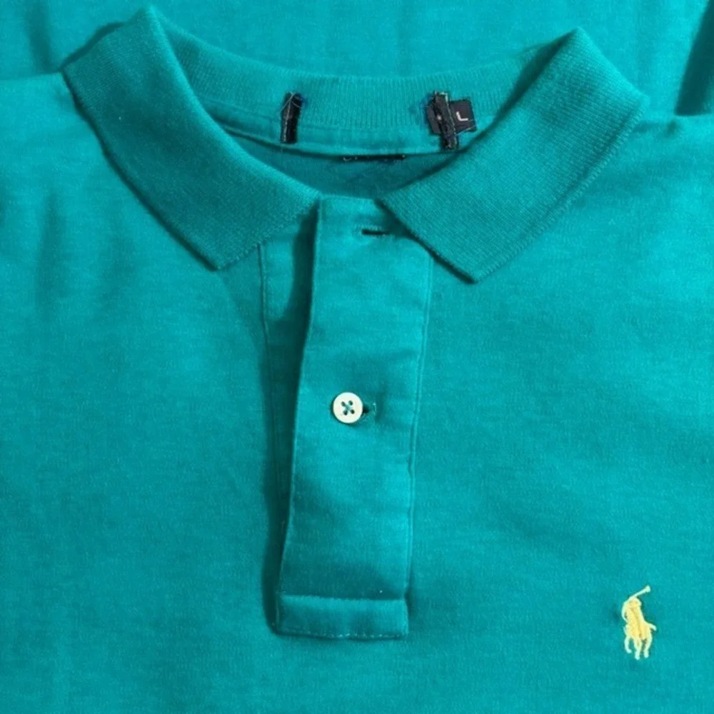Mens L Polo Ralph Lauren Polo Shirt Green Embroidered Pony Logo Short Sleeve